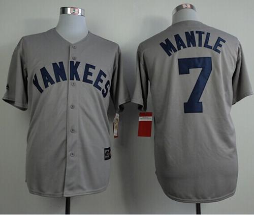 Mitchell And Ness 75TH Yankees #7 Mickey Mantle Grey Throwback Stitched MLB Jersey - Click Image to Close